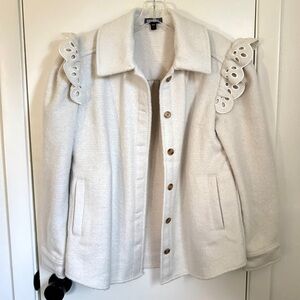 Express Cream Eyelet Ruffle Shacket | Romantic Spring Layer